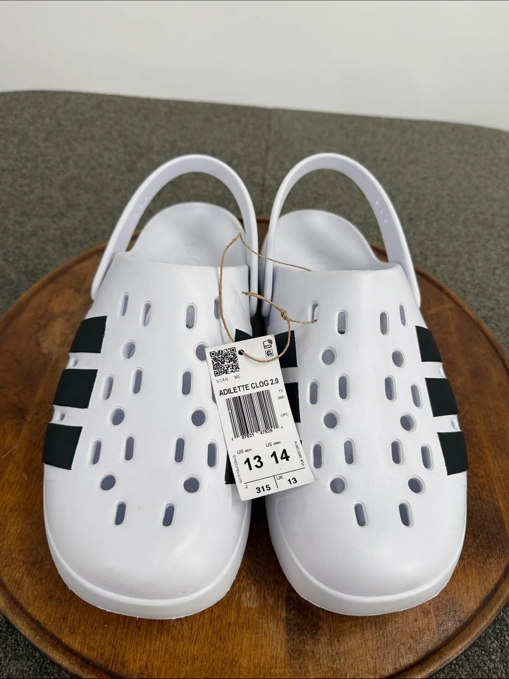 Adidas Shoes Mens 13 Adilette Clog 2.0 White Black Stripes Slip On Athletic